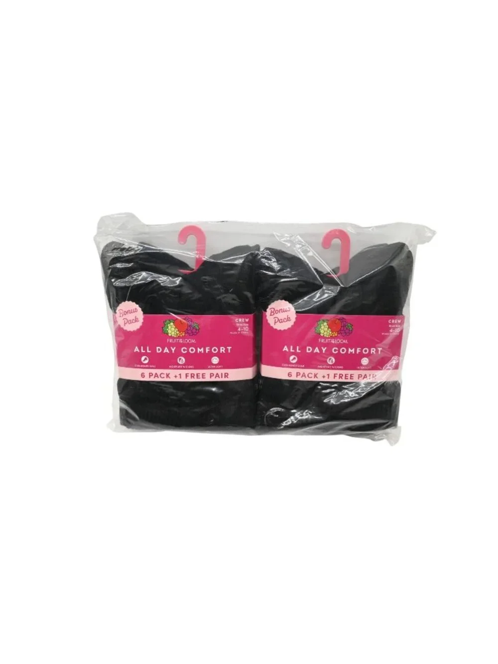 NIP Fruit of the Loom Lot of 2 7-Pack Crew Socks Shoe Sz 4-10 Black Cushioned